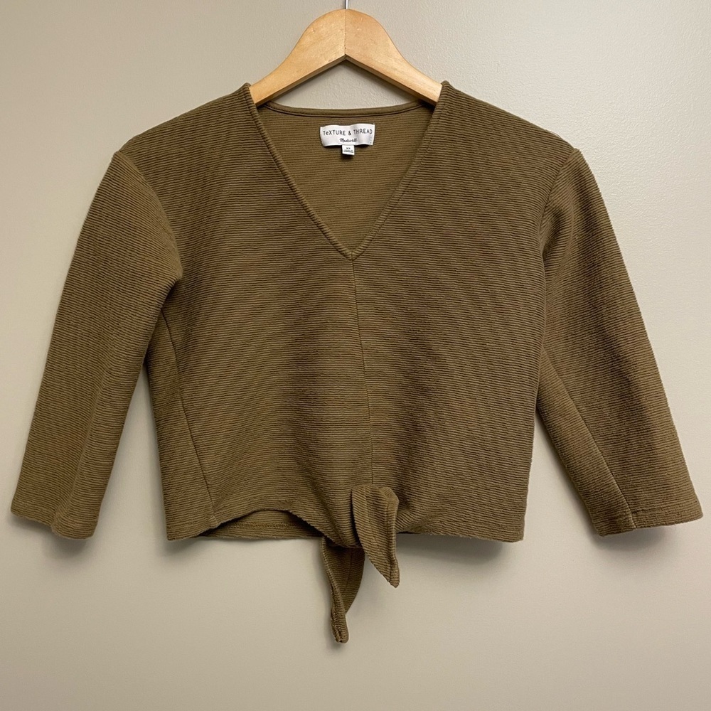 Olive Green V-Neck Tie-Front Top